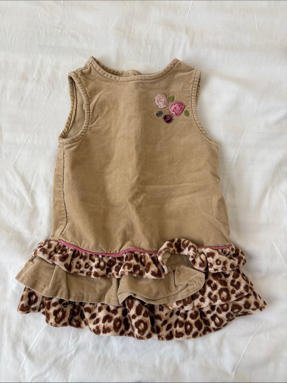 Beige Floral-Accent Ruffle Dress for Girls